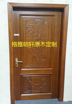 陕西缅甸柚木原木门格雅明轩柚木门实景